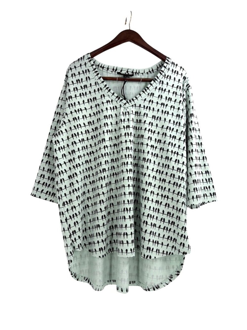 Jane + Delancey Womens 1X 3/4 Sleeve Tunic Top Blue Novelty Bird Print Oversize